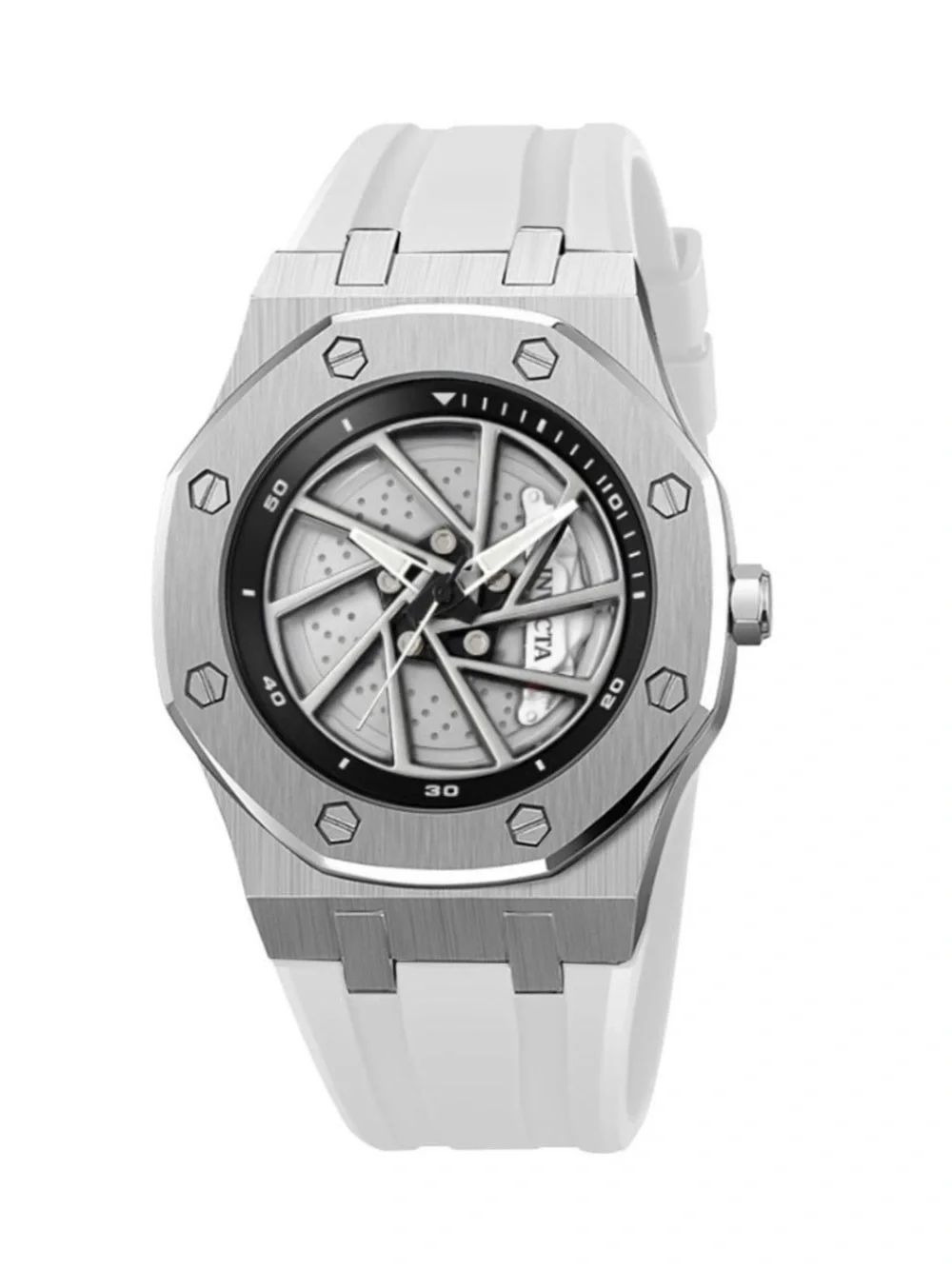 Invicta Speedway Rim Men's 42mm Silver Dial White Silicone Watch 70039